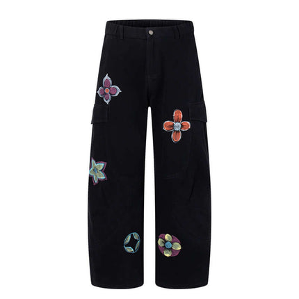 Pantalons en denim cargo imprimés graffiti