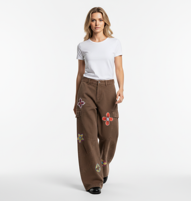 Graffiti Printed Cargo Denim Pants