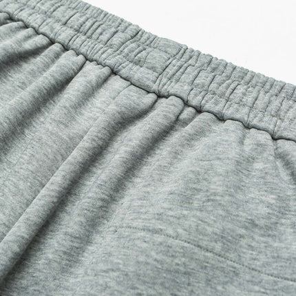 Close-up of the waistband of Letter Print Casual Pants – Loose Fit in soft grey fabric.