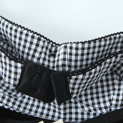 Grid-Stitched Strapless Tank Top – Slim Fit showing the checked inner lining and elastic waistband for comfort.