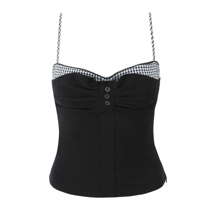 Grid-Stitched Strapless Tank Top – Slim Fit featuring a stylish black design and checked details.