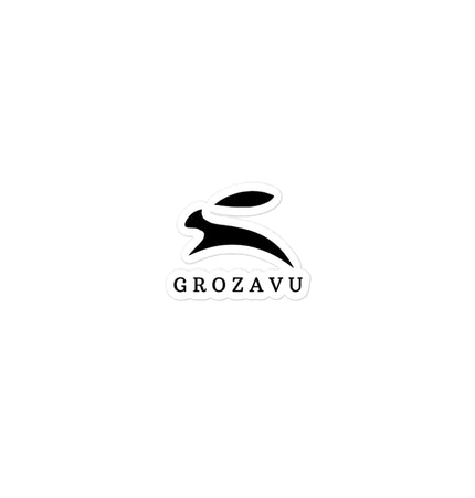 Kiss-cut vinyl decals featuring a sleek, black design of a rabbit with the text 'GROZAVU' below.