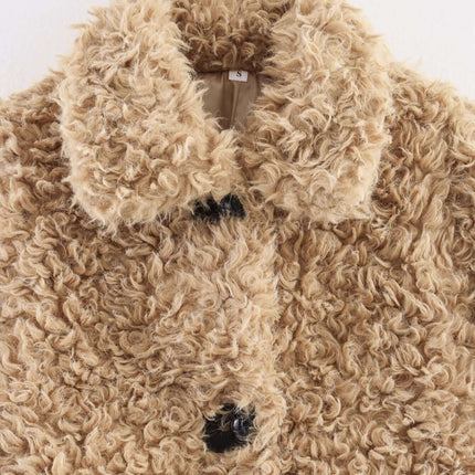 Collar Fur One-Piece Coat – Regular Fit featuring a soft fur texture and classic flip collar.