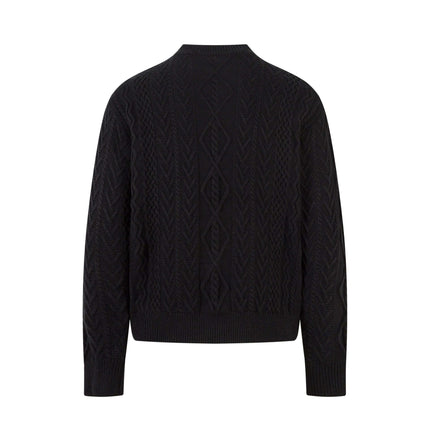 Back view of the Diamond Pattern Jacquard Knit Sweater in black, showcasing its textured design.
