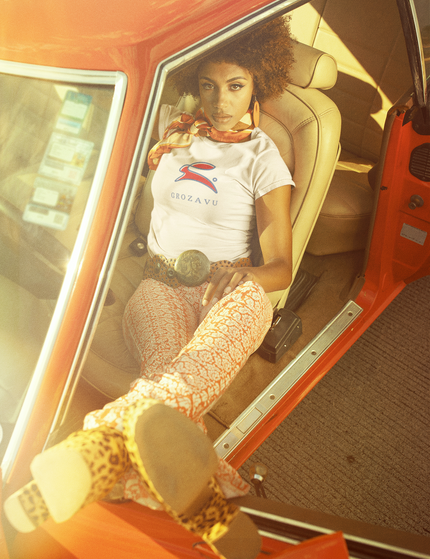 Grozavu editorial studio shoot featuring neutral-toned clothing
