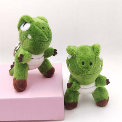 Cute Green Dinosaur Plush Keychain with playful design, perfect for bags or keyrings.