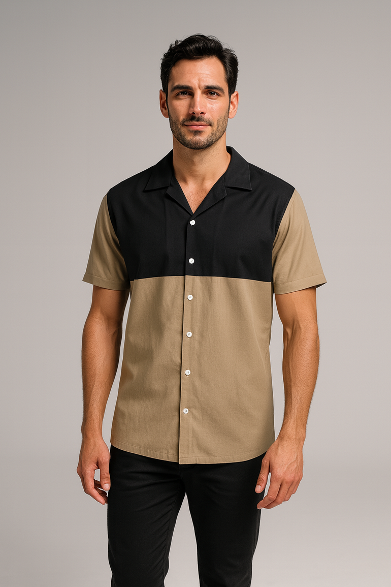Grozavu men’s stretch Cuban-collar shirt with relaxed drape, everyday style