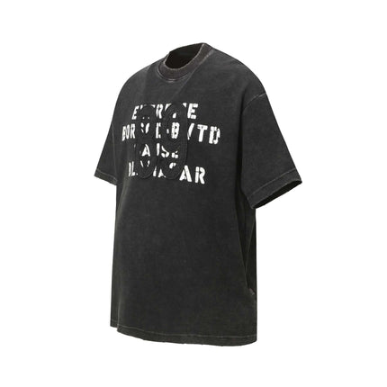 Retro Waffle Washed Cotton TShirt in dark wash with unique graphic print and relaxed fit.