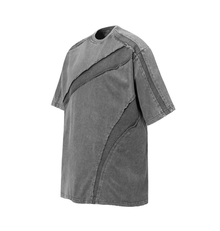 Retro Washed Deconstructed TShirt in gray, showcasing a unique distressed design and relaxed fit for vintage street style.