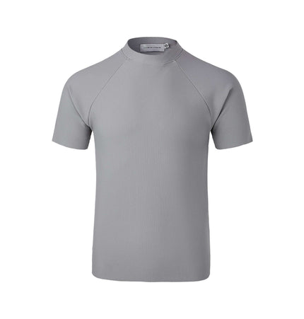 Seamless Jacquard TShirt – Loose Fit in gray color with short sleeves and a round neckline.