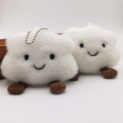 Smiley Cloud Plush Keychain featuring cute plush cloud designs with smiling faces and bead chains.