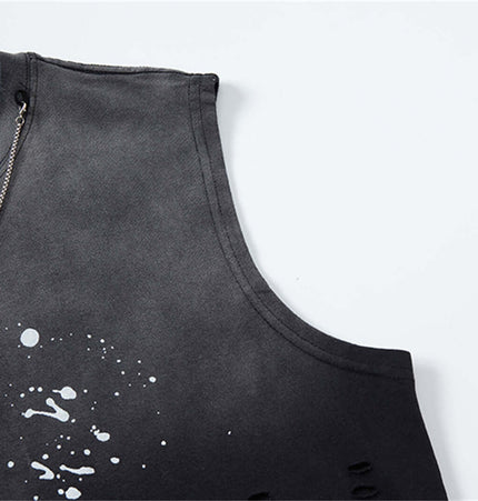 Splatter Ink Tank Top – Loose Fit featuring a bold paint splatter design and vintage wash, perfect for summer streetwear.
