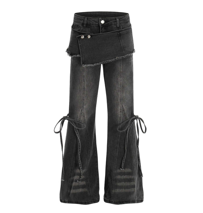 Flared Denim Style Casual Pants featuring a flared leg cut and decorative denim-inspired design for a bold streetwear look.