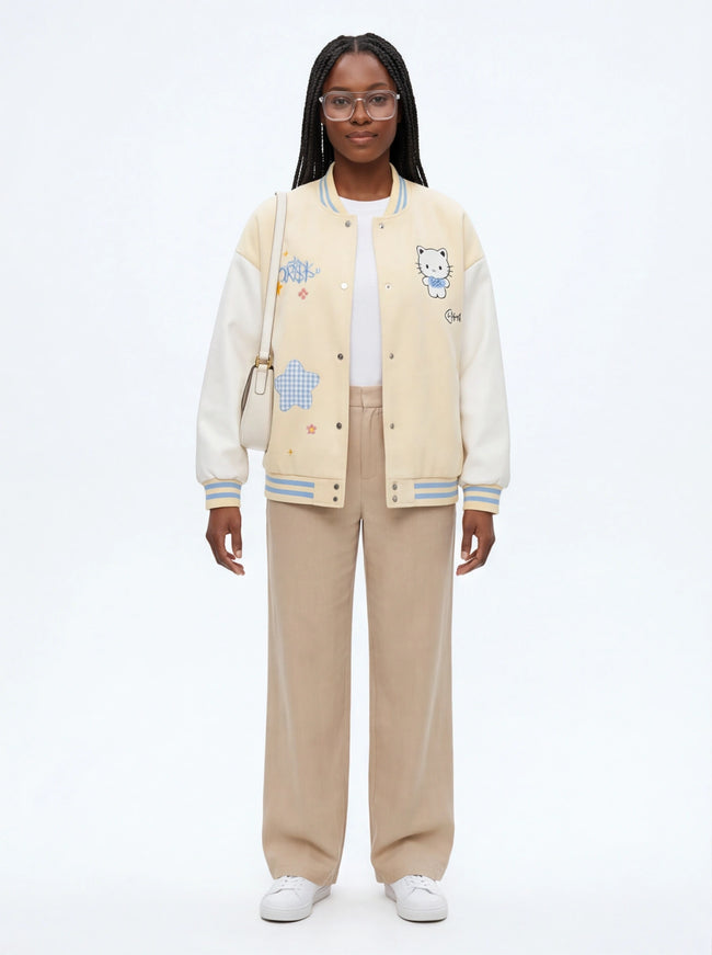 Must-Have Embroidery Cute Cat Baseball Jacket