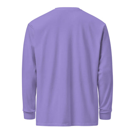 Back view of Heavyweight Garment-Dyed Long-Sleeve shirt in a soft purple color.