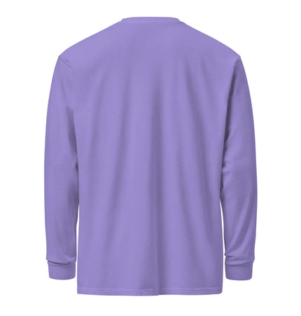 Back view of Heavyweight Garment-Dyed Long-Sleeve shirt in a soft purple color.