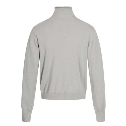 High Neck Street Knit Sweater – Loose Fit, back view of a light gray pullover with high neckline and long sleeves.