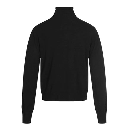 High Neck Street Knit Sweater – Loose Fit, black, back view, with high neckline and long sleeves