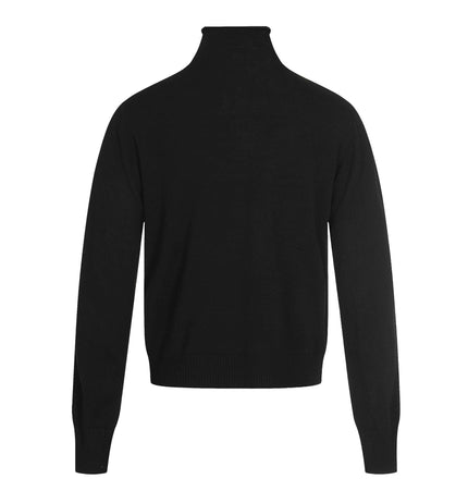 High Neck Street Knit Sweater – Loose Fit, black, back view, with high neckline and long sleeves