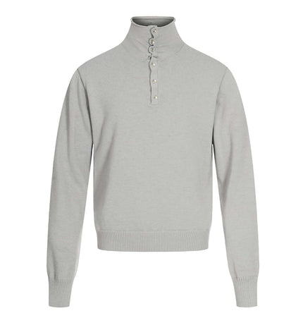 High Neck Street Knit Sweater – Loose Fit in light gray with modern high neckline and long sleeves.