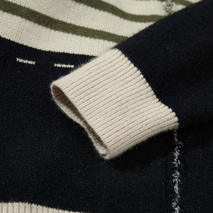 Close-up of the cuff detail on a High Neck Stripe Jacquard Cardigan, showcasing its soft fabric and stylish pattern.