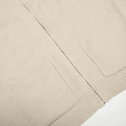 Knit Zipper Sweater Jacket – High Neck in beige with pockets and open-front design.