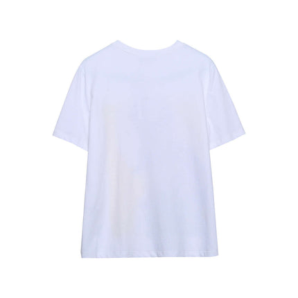 Back view of the High Street Style Colorful Print TShirt in white fabric, showcasing its relaxed fit.