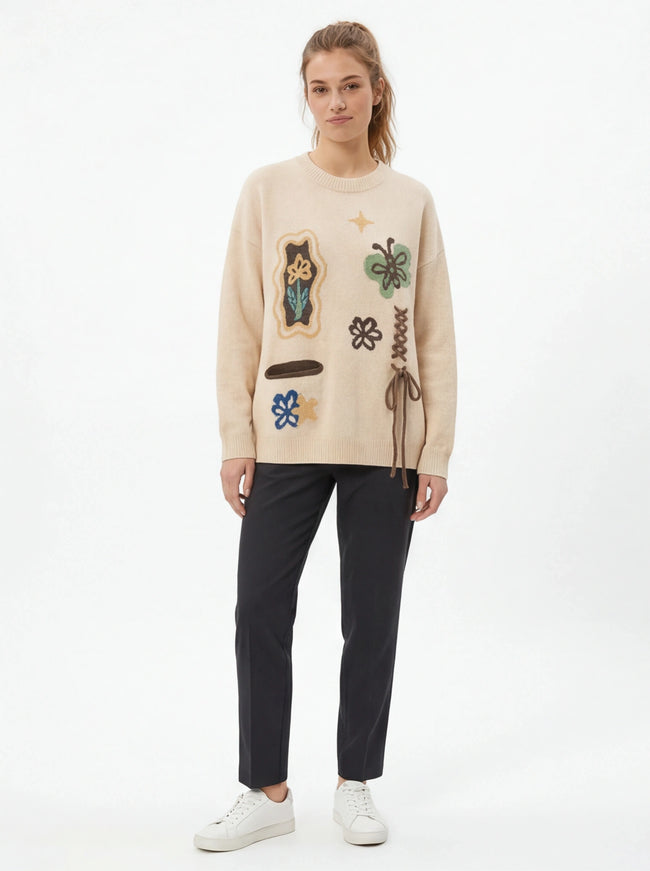 Essential Fit Jacquard Drawstring Crewneck Sweater Knitwear