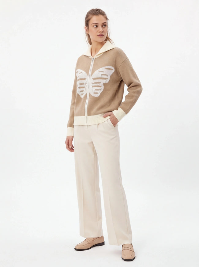Black collar knit cardigan sweater with Grozavu logo