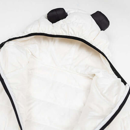 Interior view of Hooded Quilted Down Jacket showcasing soft fabric and hood design.