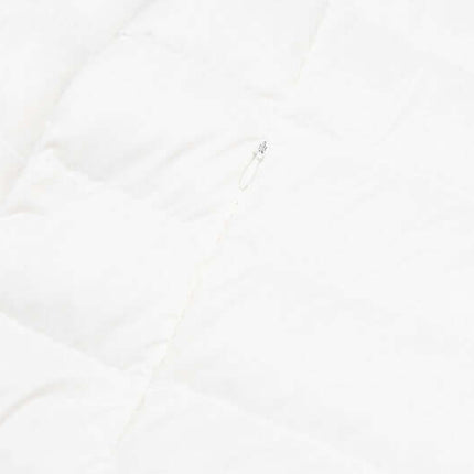 Hooded Quilted Down Jacket fabric close-up showcasing quilted texture and zipper detail.