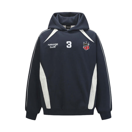 Retro Street Fit Blue and Black Hoodie showcasing a sporty design with club logo and white accents.
