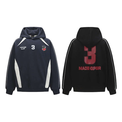 Retro Street Fit Blue and Black Hoodie featuring sporty design and bold color-blocking.