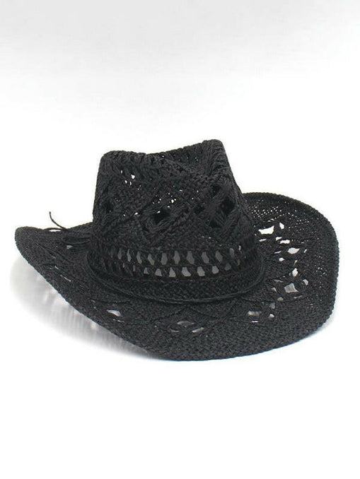 New hollow cowboy hat, hand-knitted straw hat, jazz hat with raised brim at €30.99