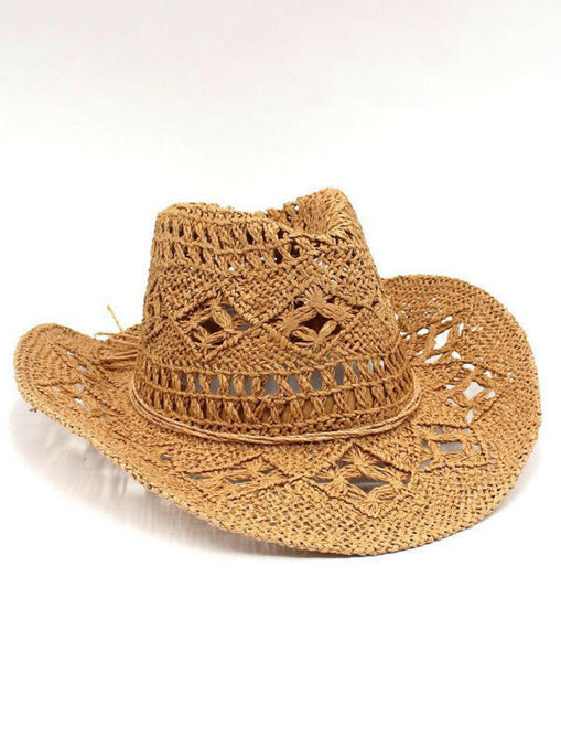 New hollow cowboy hat, hand-knitted straw hat, jazz hat with raised brim at €30.99