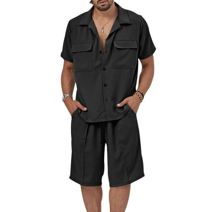 New men's new lapel casual shirt shorts two-piece set at €55.99