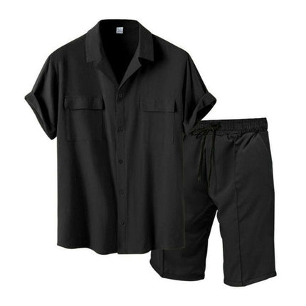 New men's new lapel casual shirt shorts two-piece set at €55.99