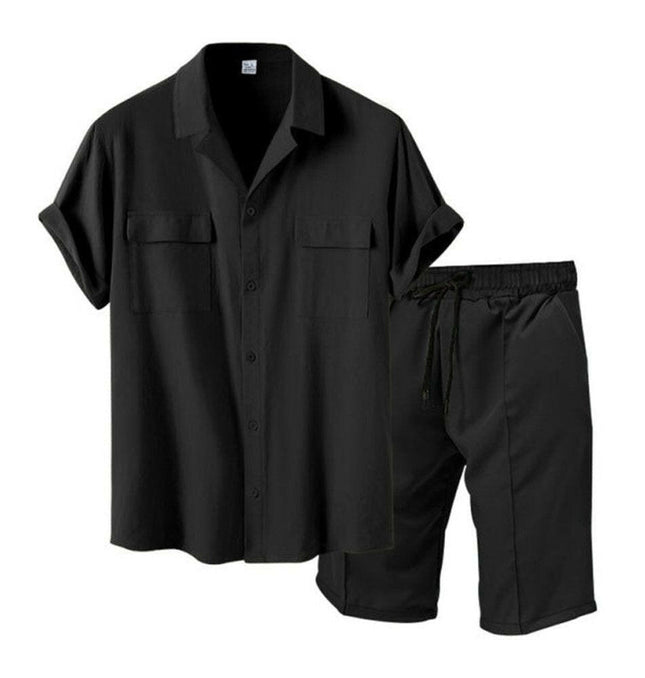 New men's new lapel casual shirt shorts two-piece set at €55.99