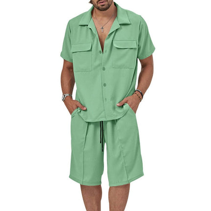 New men's new lapel casual shirt shorts two-piece set at €55.99