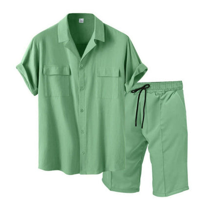 New men's new lapel casual shirt shorts two-piece set at €55.99