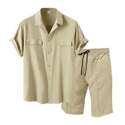 New men's new lapel casual shirt shorts two-piece set at €55.99