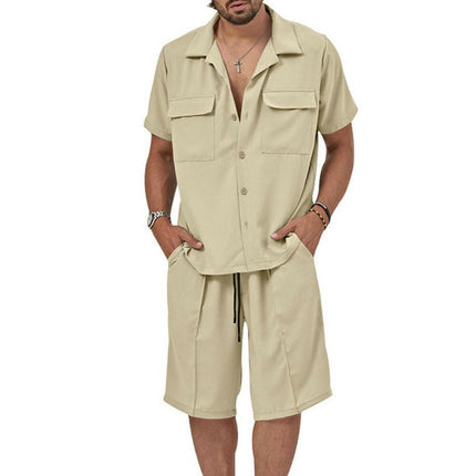 New men's new lapel casual shirt shorts two-piece set at €55.99