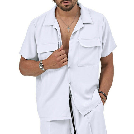 New men's new lapel casual shirt shorts two-piece set at €55.99