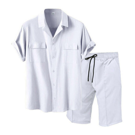 New men's new lapel casual shirt shorts two-piece set at €55.99