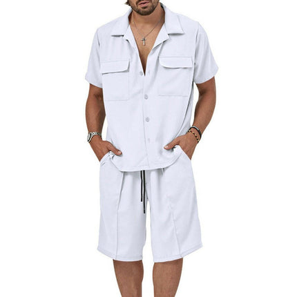 New men's new lapel casual shirt shorts two-piece set at €55.99