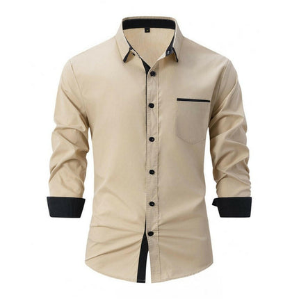 Men's Color Block Business Slim Casual Shirt Long Sleeve Shirt at €34.99