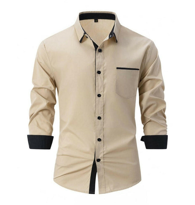 Men's Color Block Business Slim Casual Shirt Long Sleeve Shirt at €34.99