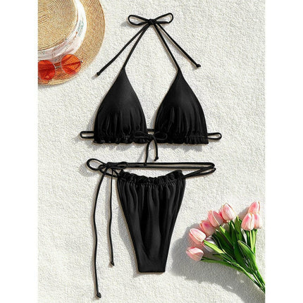 New bikini sexy solid color drawstring split swimsuit at €19.99