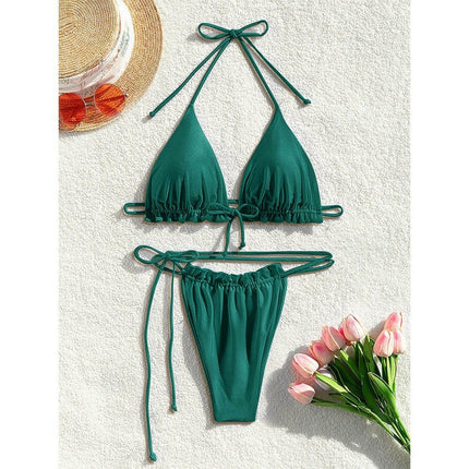 New bikini sexy solid color drawstring split swimsuit at €19.99