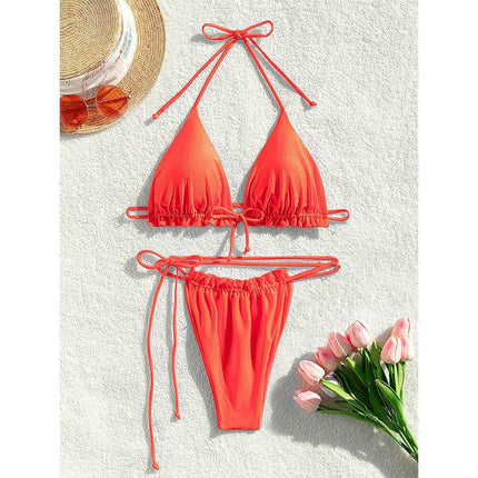 New bikini sexy solid color drawstring split swimsuit at €19.99